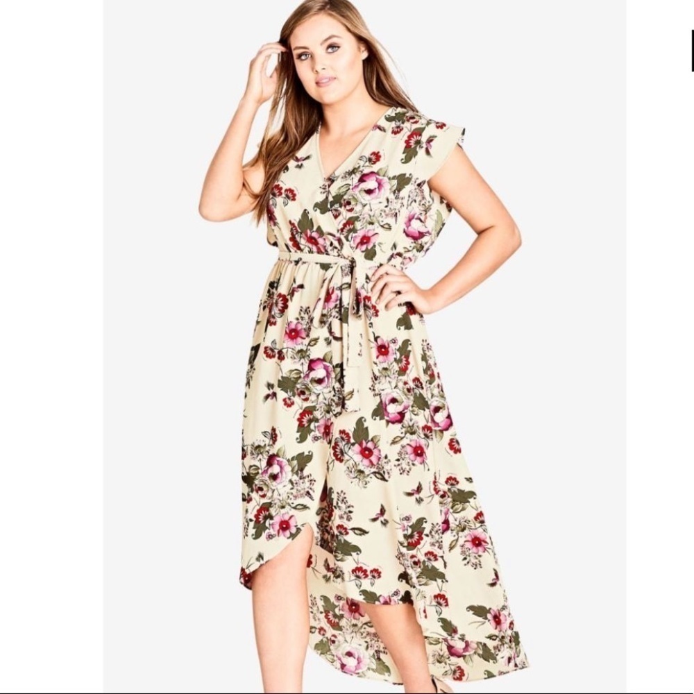 City Chic Lolita Floral Wrap Maxi Dress Pink Size City Chic XXL / 24 plus NWT